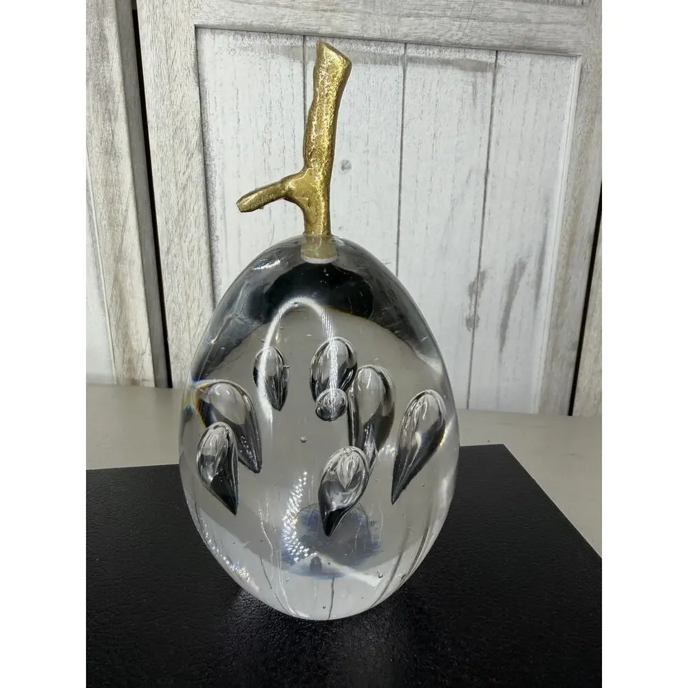 Vintage Art Glass Pear Shaped Paperweight Controlled Bubbles Home Decor
